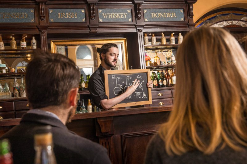 Tour guide at Irish Whiskey Museum pic by ICP Discover the history of Irish Whiskey at the irish whiskey museum